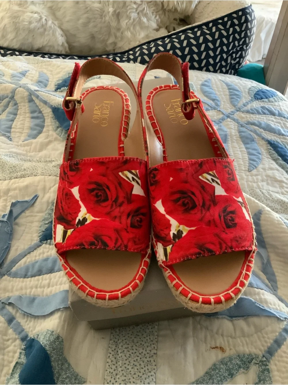 Franco Sarto Red Rose Print Espadrille Slingbacks